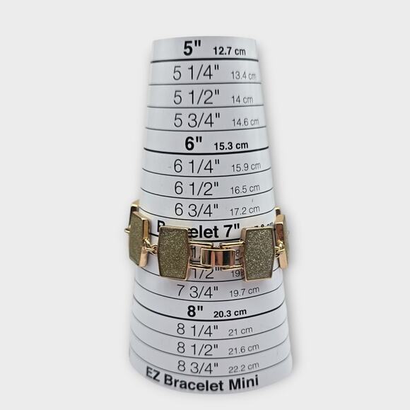 Textured Gold Sparkle Rectangle Link Vintage Bracelet - Picture 6 of 7